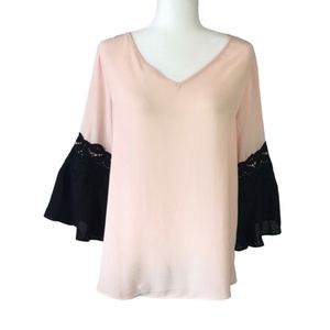 C est 1946 pink black bell lace sleeve top size M witchy pastel goth cottagecore